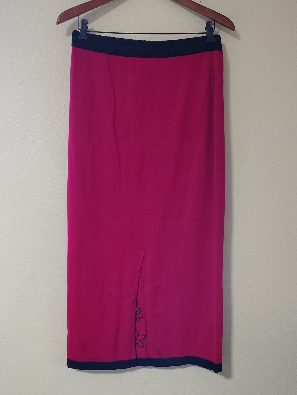 Vintage Dressbarn Dark Floral Beads Knit Slit Maxi Skirt Size M Whimsigoth 90s - Picture 6 of 16